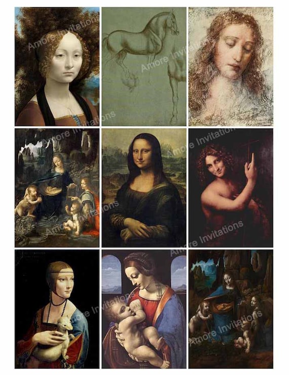 Leonardo Da Vinci Art Images: Vintage Collage Sheet (JPEG, PDF
