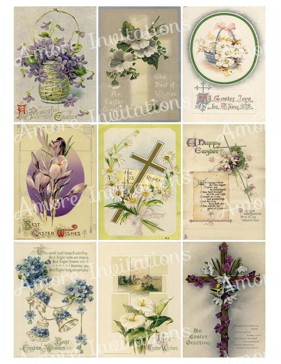 Printable Digital Clip Art Vintage Easter Greetings Cards | Etsy
