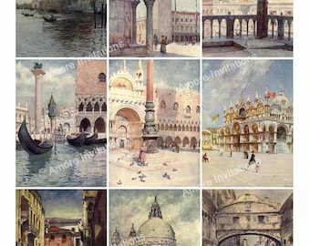 Printable Vintage Venice Italy Collage Sheet: Italian Clip Art (Digital Download)