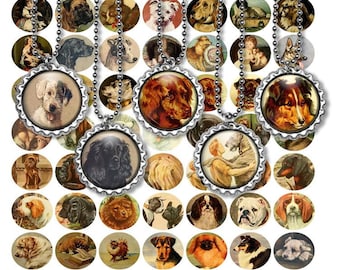 Druckbare Vintage viktorianische Hunde Digital Collage Sheet, 1 Zoll Kreise, runde Kronkorken Bilder, Cabochon, 1 Zoll Ausdrucke kommerzielle Nutzung