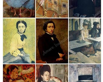 Printable Vintage Edgar Degas Digital Collage Sheet, Clip Art, Mademoiselle Images, Decal ATC, JPEG Pdf Instant Download, Commercial Use, CU