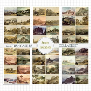 Printable Vintage Scottish Scotland Castles Digital Collage Sheets, Clip Art Images, Ephemera, Instant Download, Commercial Use, Burns Night