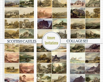 Vintage Scottish Castles Collage Sheets: Clip Art Ephemera (Digital Download)