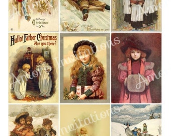 Printable Digital Vintage Christmas Children Collage Sheet 1, Clip Art, JPEG, PDF  Instant Download  Downloadable  Cu  Commercial Use