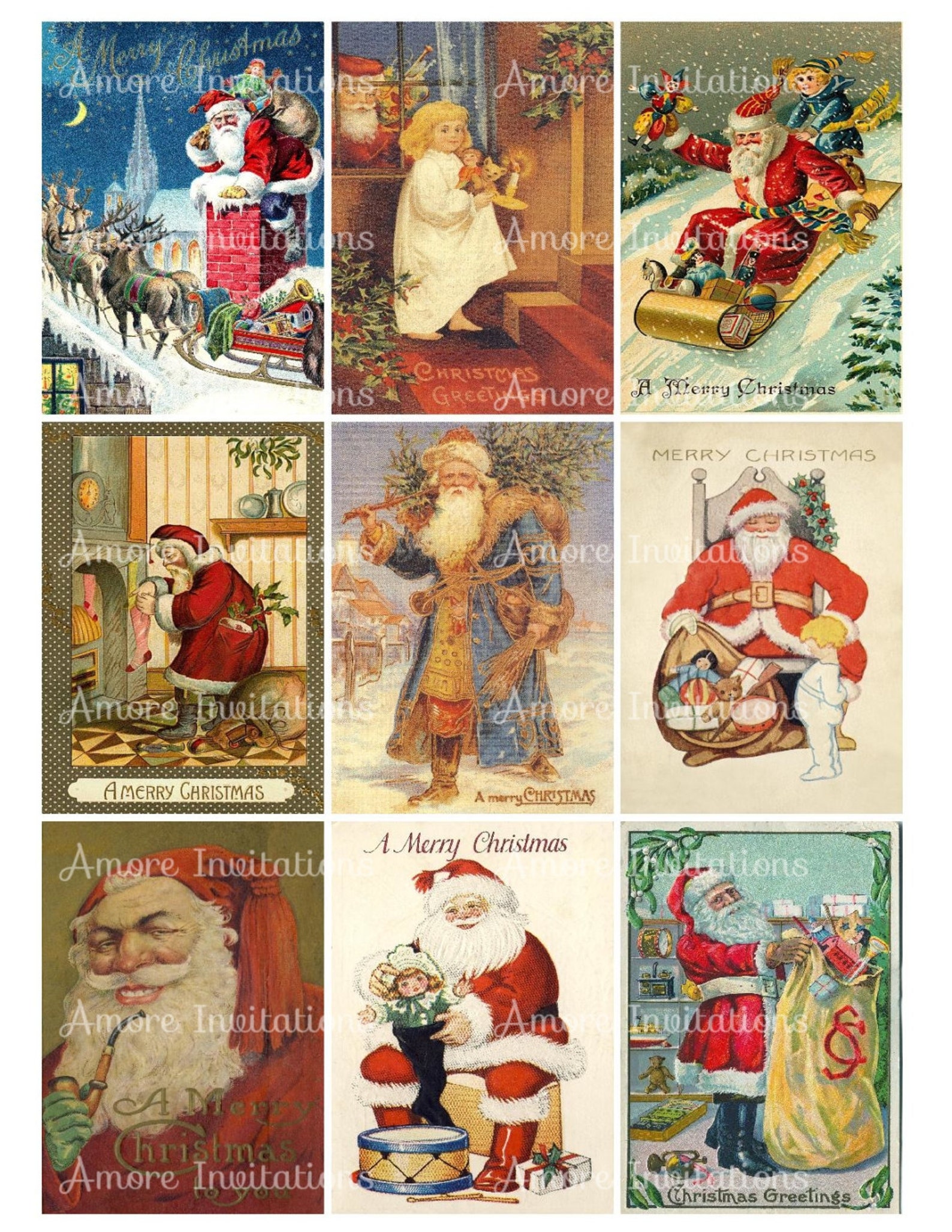 Printable Digital Vintage Christmas Santa Claus Collage - Etsy