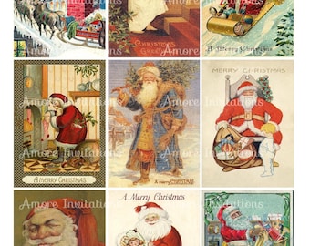 Printable Vintage Santa Claus Christmas Images: Collage Sheet (PDF JPEG) Digital Download