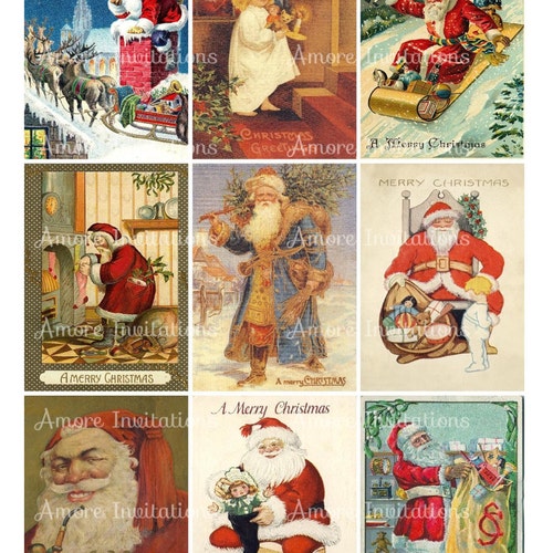 Printable Digital Vintage Christmas Santa Claus Collage | Etsy