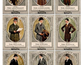 Feuille de collage de mode pour hommes édouardienne vintage imprimable (PDF JPEG) téléchargement numérique