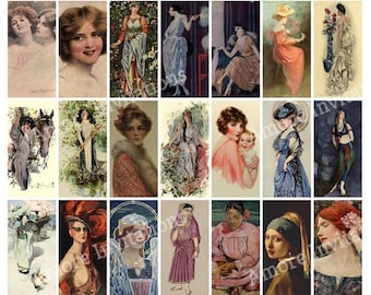 Vintage Women Collage Sheet: 1x2 Inch Domino Images (PDF JPEG) Digital Download