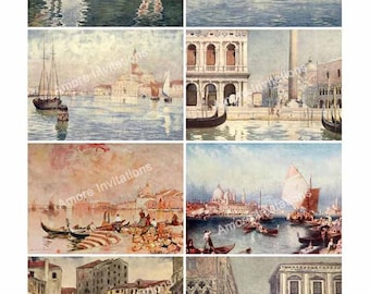 Vintage Venice Italy Collage Sheet: Italian Clip Art (PDF JPEG Digital Download) Commercial Use