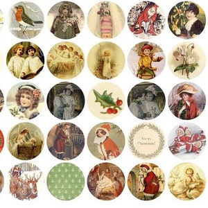 Vintage Christmas Collage Sheet: 1" Circle Images (Digital Download) image 4