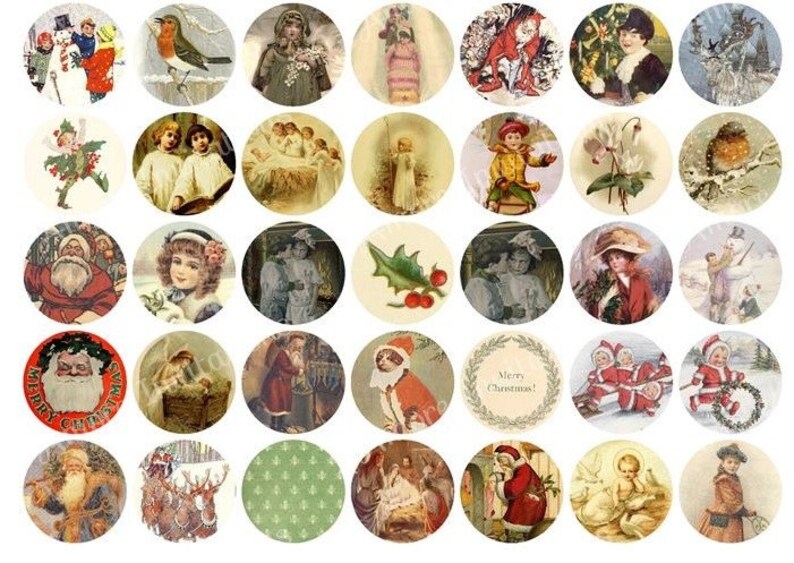 Vintage Christmas Collage Sheet: 1" Circle Images (Digital Download) image 4