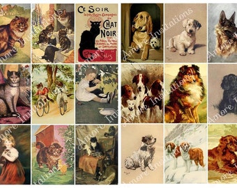 Vintage Cats & Dogs Collage Sheets: ATC Printable Clip Art Bundle (Commercial Use)