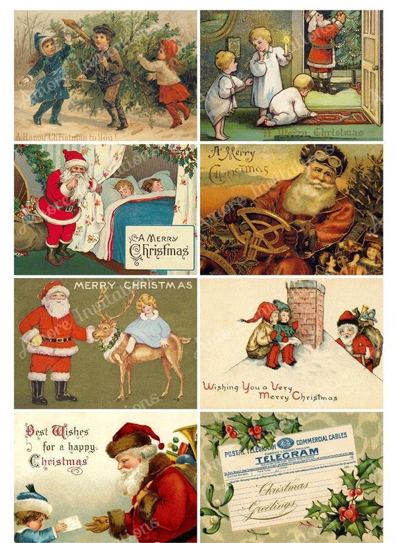 Printable Vintage Christmas Cards Digital Collage Sheet Etsy