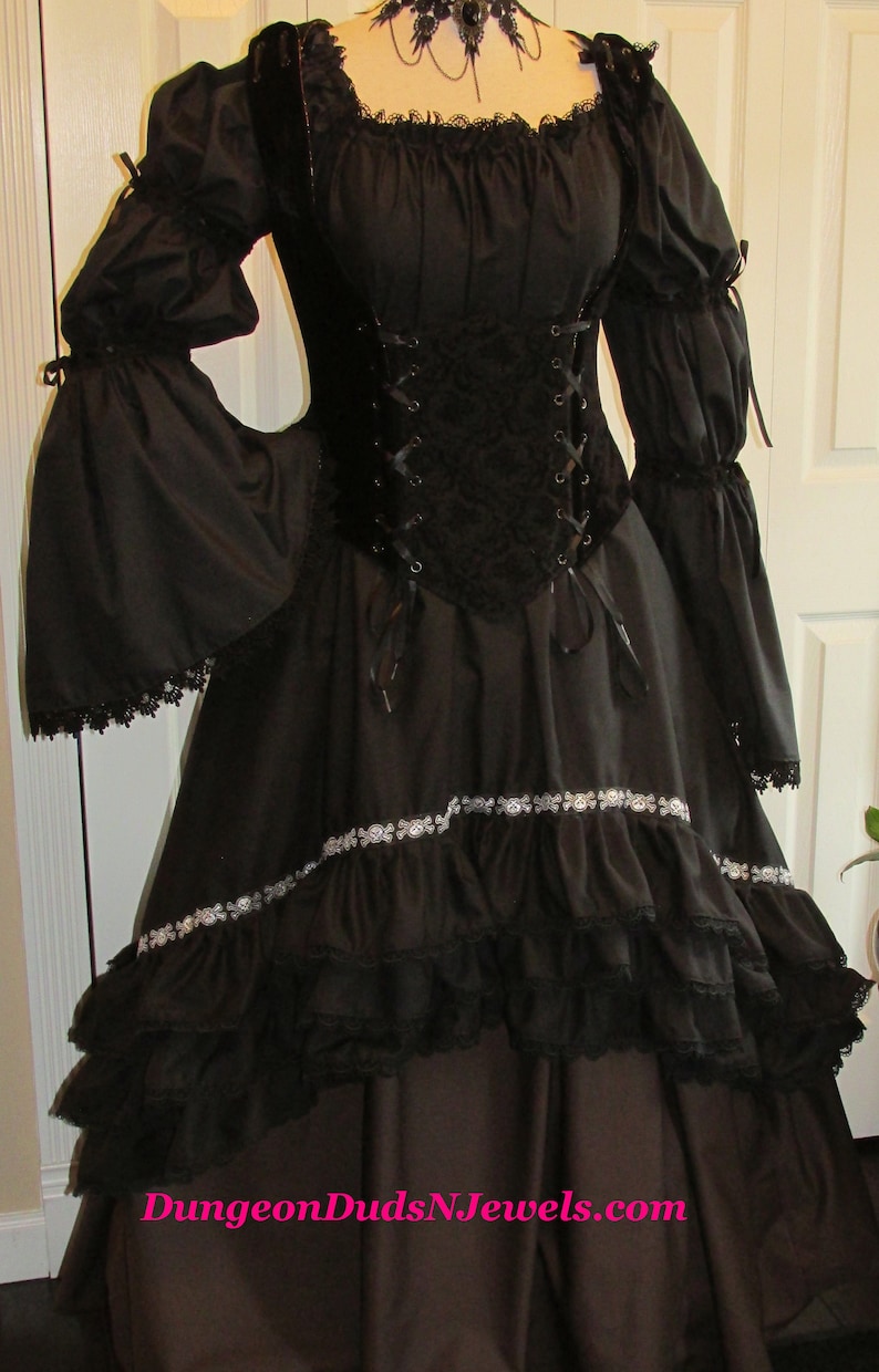 DDNJ Choose Color 2 tier Bell Hi Lo Burlesque Chemise Renaissance Pirate Costume Plus Made Any Size Victorian Dress S M L XL 2X 3X 4X 5X 6X