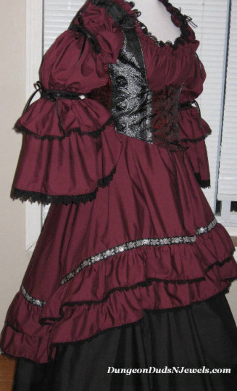 DDNJ Choose Color 2 tier Bell Hi Lo Burlesque Chemise Renaissance Pirate Costume Plus Made Any Size Victorian Dress S M L XL 2X 3X 4X 5X 6X