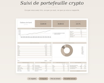 Crypto tracking spreadsheet (Google Sheets): portfolio, capital gains, taxation, 5 languages, immediate access