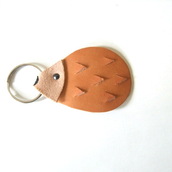 Hedgehog Leather  Keyring, Key Fob,  Leather Key chain, Gift under 15 USD, Woodland Stocking Stuffer for Her