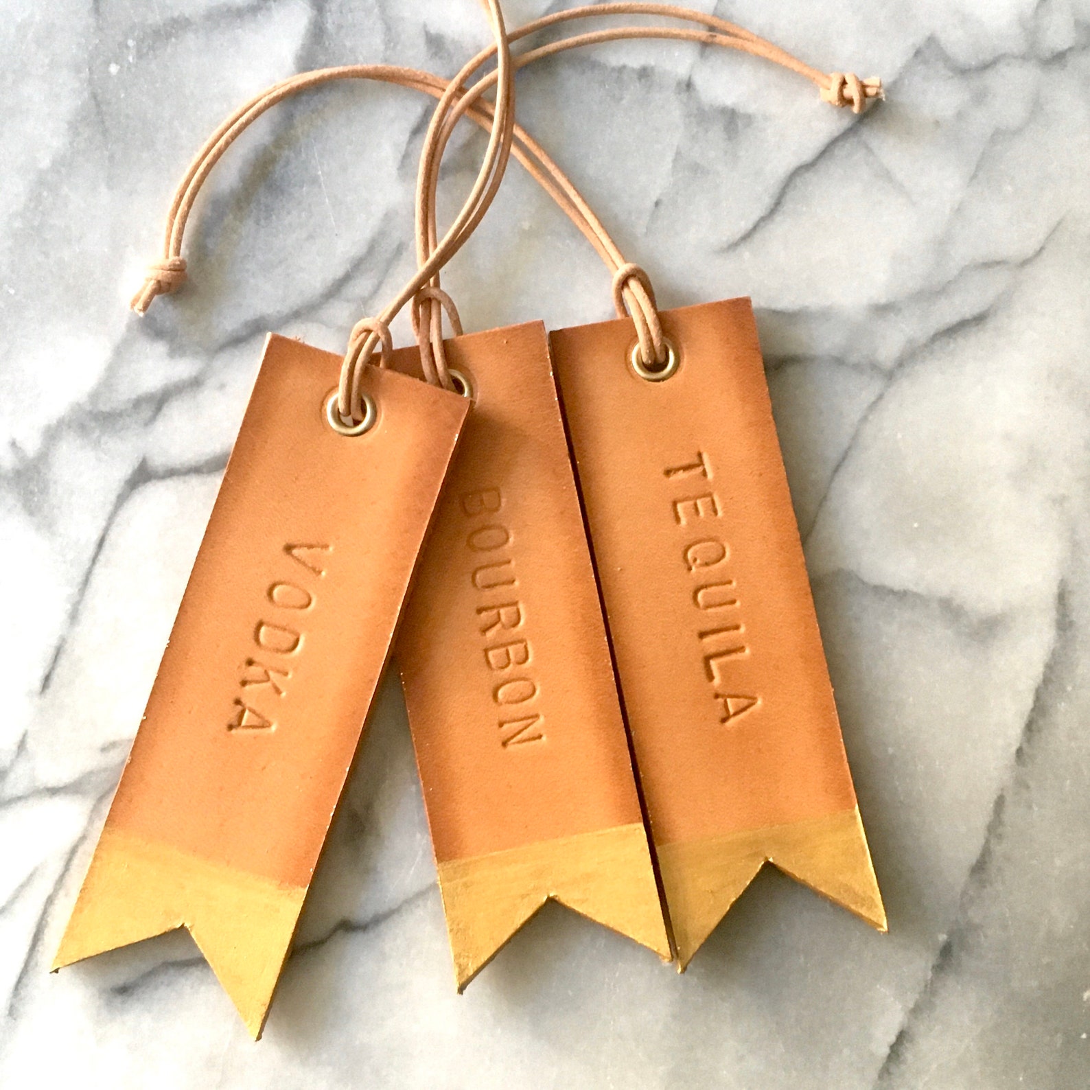 Set of 3 Decanter Tags Hand Stamped Leather Tags Christmas Etsy