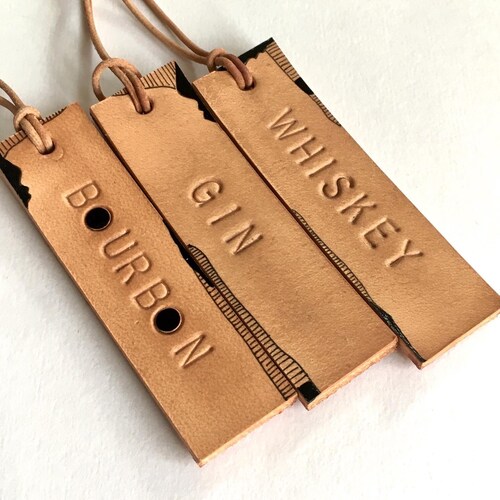 Set of 3 Decanter Tags Hand Stamped Leather Tags Gift for Etsy