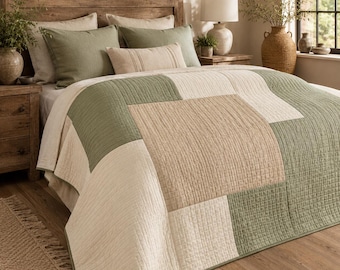 Modern geometrisch patchwork quiltpatroon (PDF), quiltpatroon voor beginners, tutorial voor een sprei, printbaar quiltpatroon, direct te downloaden.