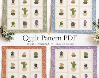 Cactusquiltpatroon pdf, woestijn stoffen muurhanger (directe download)