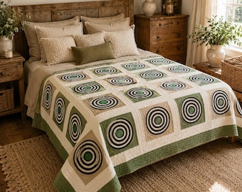 Quiltpatroon geometrisch cirkel, moderne patchwork-zelfstudie voor beginners (pdf-download)