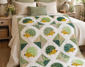 Quiltpatroon egel pdf, appliqué bos kinderkamer, modern patchwork (digitale download)