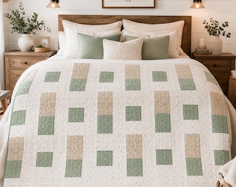 Modern geometrisch quiltpatroon (PDF), quiltpatroon voor beginners, tutorial voor een sprei, moderne patchworkquilt, direct te downloaden.