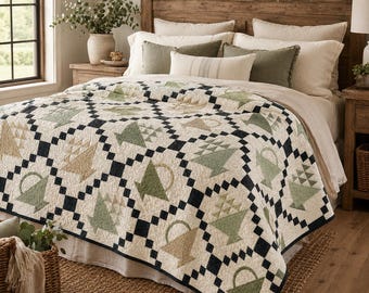 Modern vogelquiltpatroon (PDF), spreipatroon, geometrisch quiltpatroon, patchworkquilt-tutorial, direct te downloaden, doe-het-zelf quilt