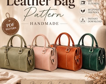 Ledertasche Muster PDF, Zylinderförmige Reisetasche Handtasche Schnittmuster, DIY Leder Geldbörse Anleitung