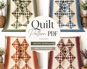 Diamant patchwork quiltpatroon pdf | Zelfstudie geometrische moderne bedquilt (direct downloaden)