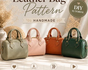 Modello PDF per borsa in pelle, modello per cucire una borsa a cilindro fatta a mano, tutorial per borsa in pelle fai da te, borsa adatta ai principianti