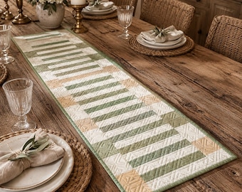 Modern gestreept quilt tafelloperpatroon (PDF), geometrisch tafelloperpatroon, patchwork tafelloper handleiding, direct te downloaden