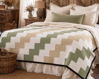 Diagonaal quiltpatroon met trapsgewijs patroon (PDF), modern geometrisch quiltpatroon, tutorial voor een sprei, patchwork quilt voor beginners, direct te downloaden.