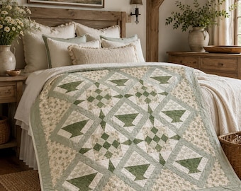 Patroon voor een mandquilt (PDF), traditioneel patchwork quiltpatroon, sprei met mandblokken, direct te downloaden, tutorial voor een landelijke quilt