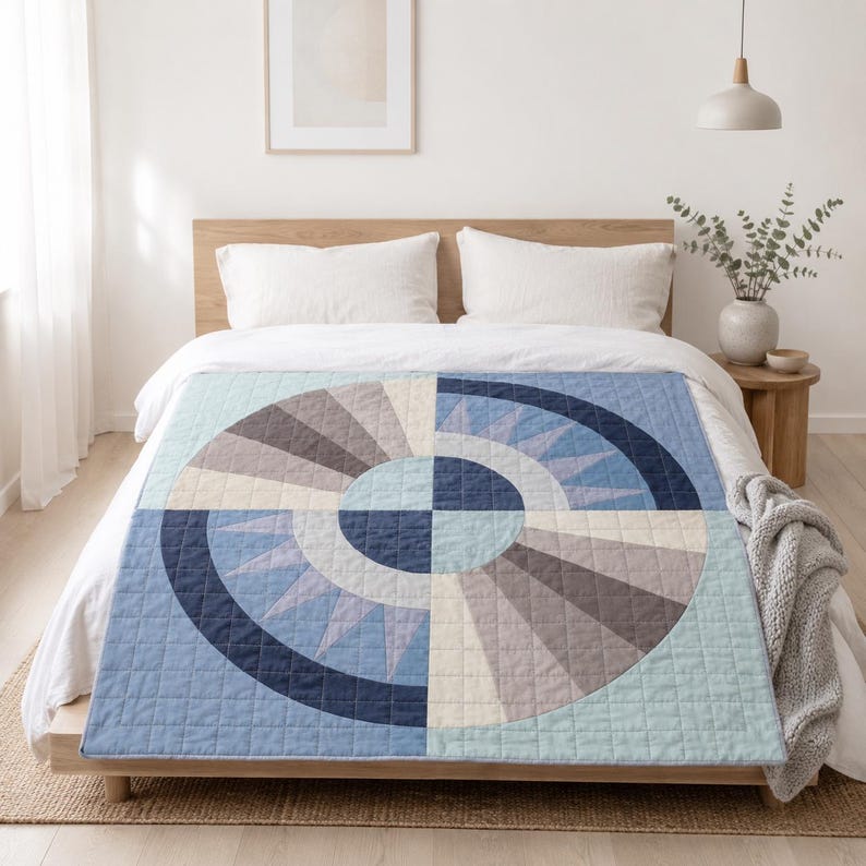 Modern Circular Sunburst Quilt Pattern PDF, Geometric Wall Quilt ...