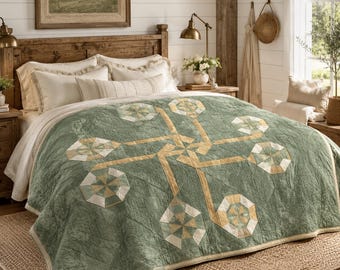 Geometrisch radiaal quiltpatroon, moderne pinwheel-muurhanger (pdf-download)