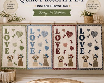 Puppy Love Quilt Pattern PDF, Dog Applique Nursery Tutorial (Digital Download)