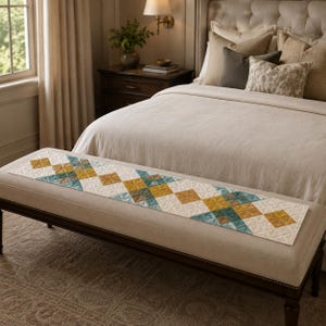 Modello PDF per runner da tavola Argyle, modello di cucito per patchwork geometrico, decorazione moderna per la tavola trapuntata, download immediato.