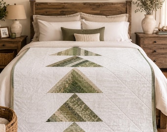 Modern quiltpatroon met gestapelde driehoeken (PDF), geometrisch quiltpatroon, moderne patchwork sprei-tutorial, quiltpatroon voor beginners