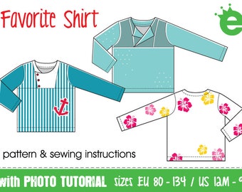Favorite kids' shirt • sewing pattern • sizes EU 80–134, US 12M–9 • PDF download projector • blouse wovens cotton boys woven fishermen yoke