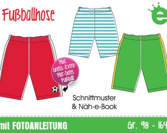 GERMAN instructions: Soccer shorts for kids. PDF sewing pattern Euro sizes 98-164 / US-sizes 3T to 14 // sport / board shorts