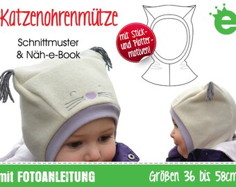 GERMAN instructions Cat ear winter hat for kids • sewing pattern • sizes 36 - 58cm • hat cap scarf hooded shawl ski hat • baby toddler child