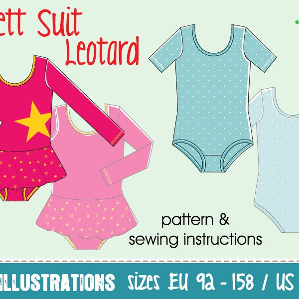 leotard pattern ballet suit girls • sewing pdf projector • sz EU 92 - 158 / US 2-13 English tutu gymnastics dancing one piece stretch lycra