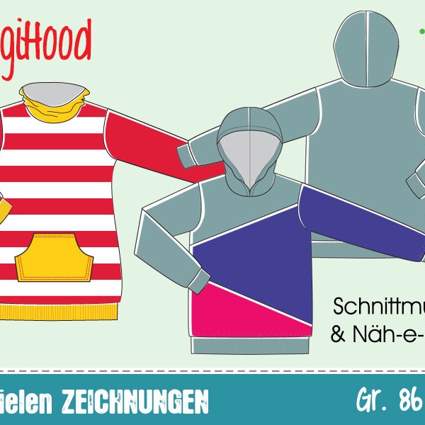 LongiHood Gr. 86 – 164 •  Hoodie Sweatshirt für Kinder • Näh-e-Book pdf Schnittmuster Download Schnitt Longpulli Kapuzenkleid Jungs Mädchen