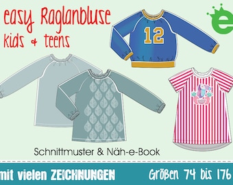 GERMAN instructions easy raglan tunic blouse for girls • EU sizes 74-176 •  pdf download