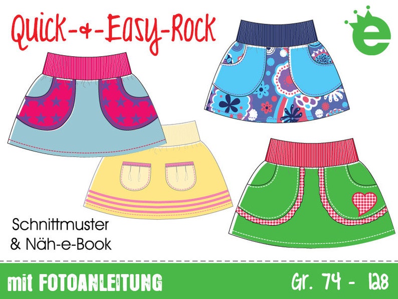 GERMAN instructions Quick & easy skirt Euro-size 74 128 / US-size 9m to 8, PDF pattern // instant download image 1