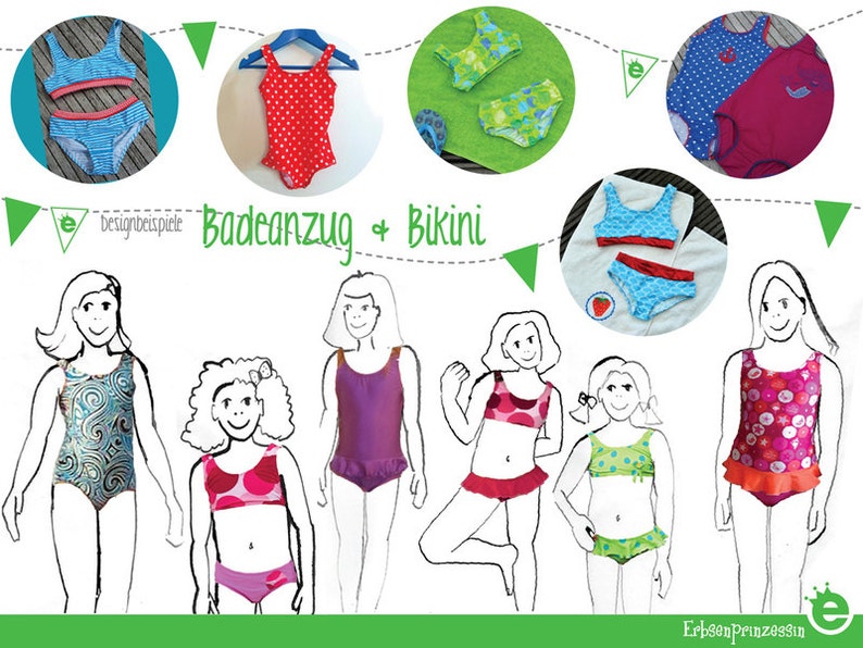 Badeanzug und Bikini Mädchen Gr. 98-158 Näh-e-Book und Schnittmuster DEUTSCH Sofort-Download Bademode Kinder Badesachen Schwimmanzug Bild 2