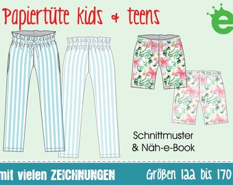 GERMAN instructions Paperbag pants for kids and teens • sewing pattern  • EU sizes 122-176 •  trousers children girls wovens • pdf download